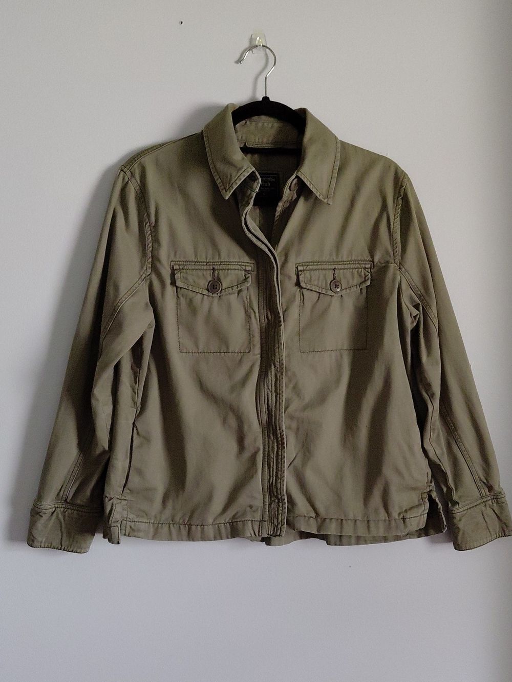 Abercrombie & Fitch Olive Army Green Cargo Jacket Utility Military Cotton